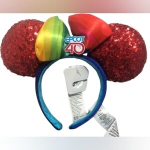 Disney Minnie Ears Headband EPCOT 40th Anniversary Sequin new glittery fun red
